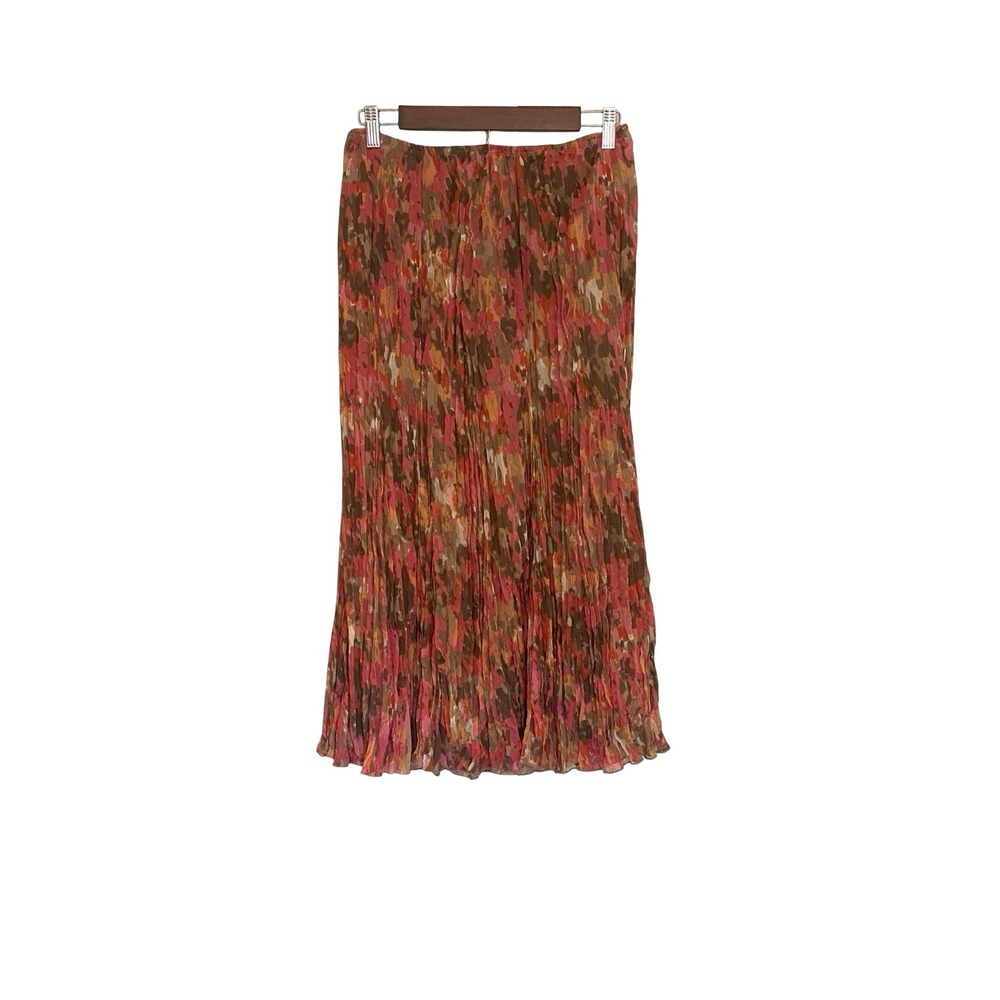 Ruby Rd Petite Womens 8P Pleated Midi Skirt Abstract Print Elastic Waist Pink